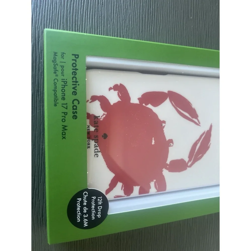 Kate Spade iPhone 17 Pro Max Protective Striped Case MagSafe White Red Crab NIB